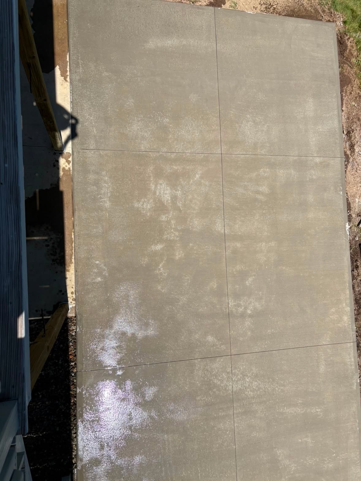 Top-down view of a fresh concrete slab